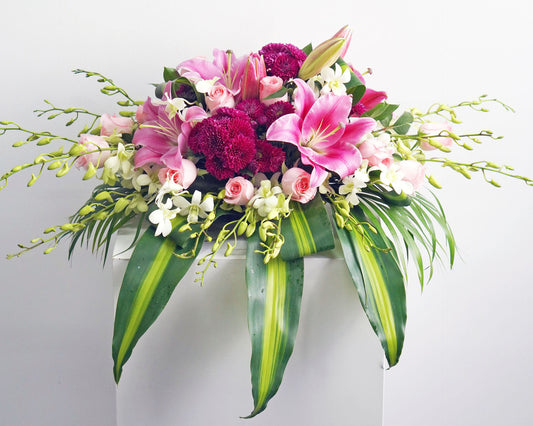 Fresh Flower Table Arrangement - Lilies & Roses