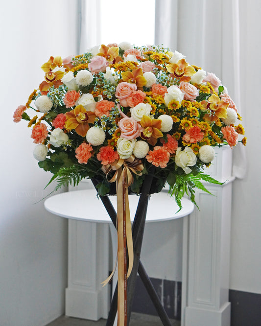 Grand Opening Flower Stand | Congratulatory Flower Stand | Orange Cymbidium