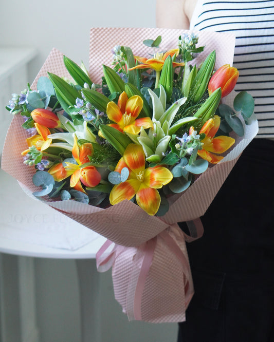 Tulip Flower Bouquet - Orange Tulip & Lilies