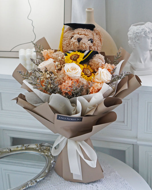 Preserved Graduation Flower Bouquet - Champagne Rose