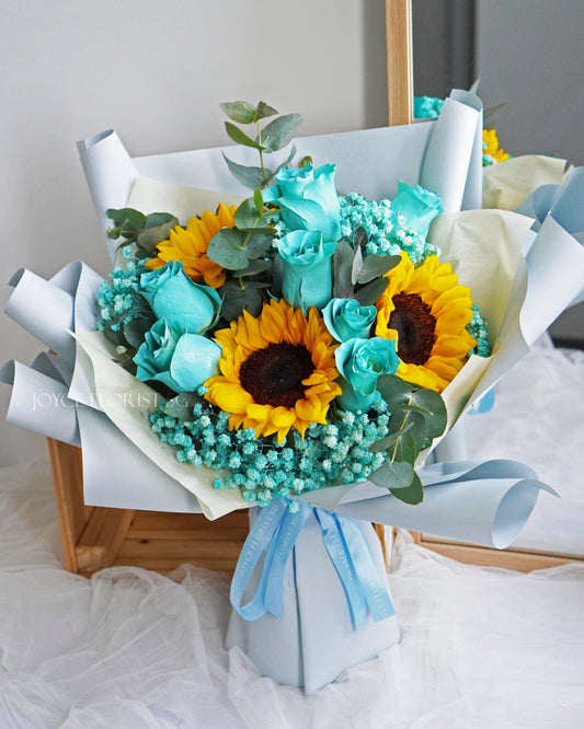 Fresh Flower Bouquet -  Blue Rose & Sunflower