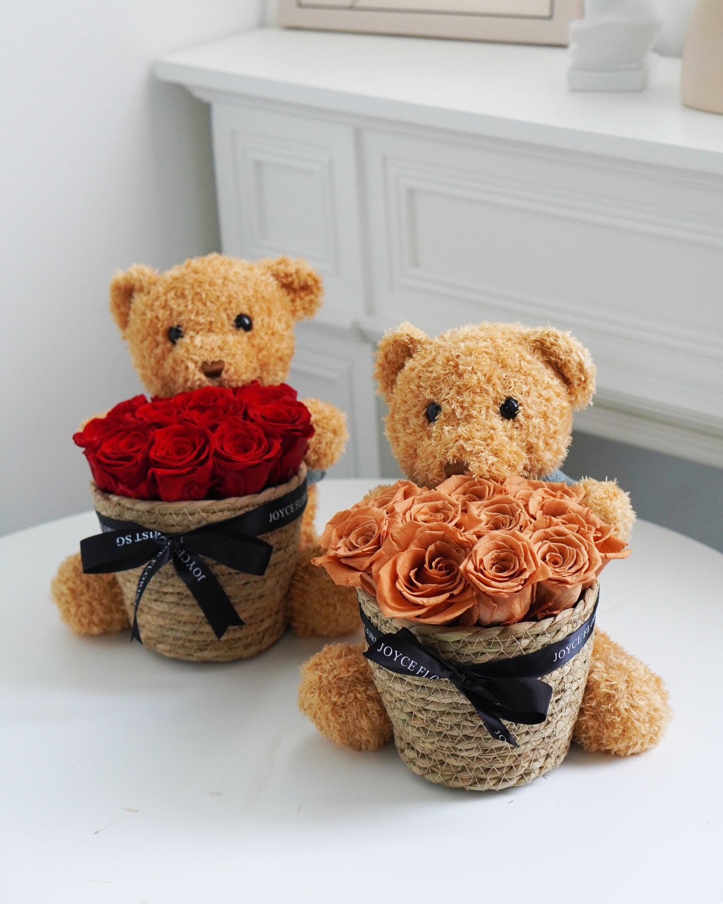 Flower Basket - Bear & Preserved Roses