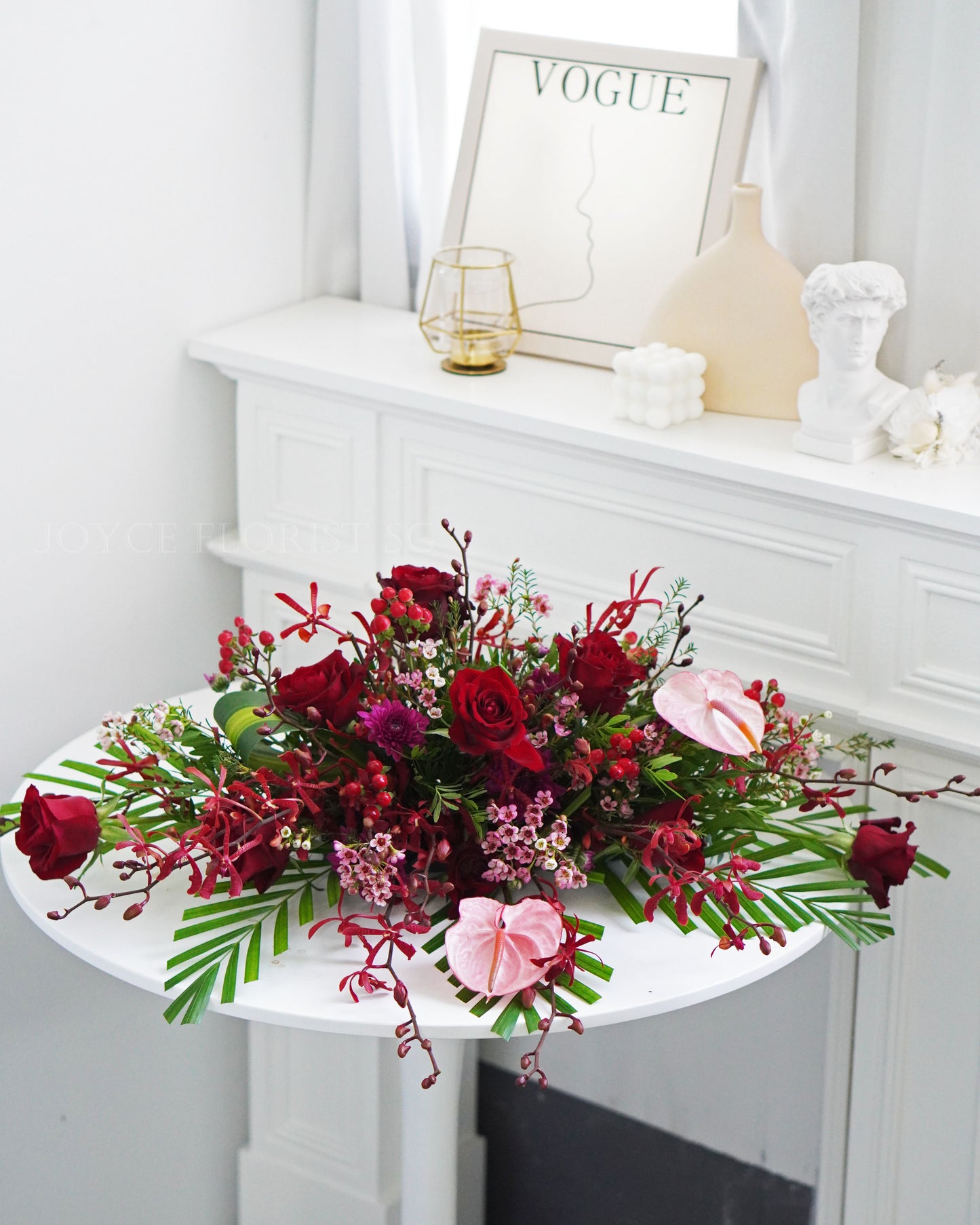 Fresh Flower Table Arrangement - Red Blossoms