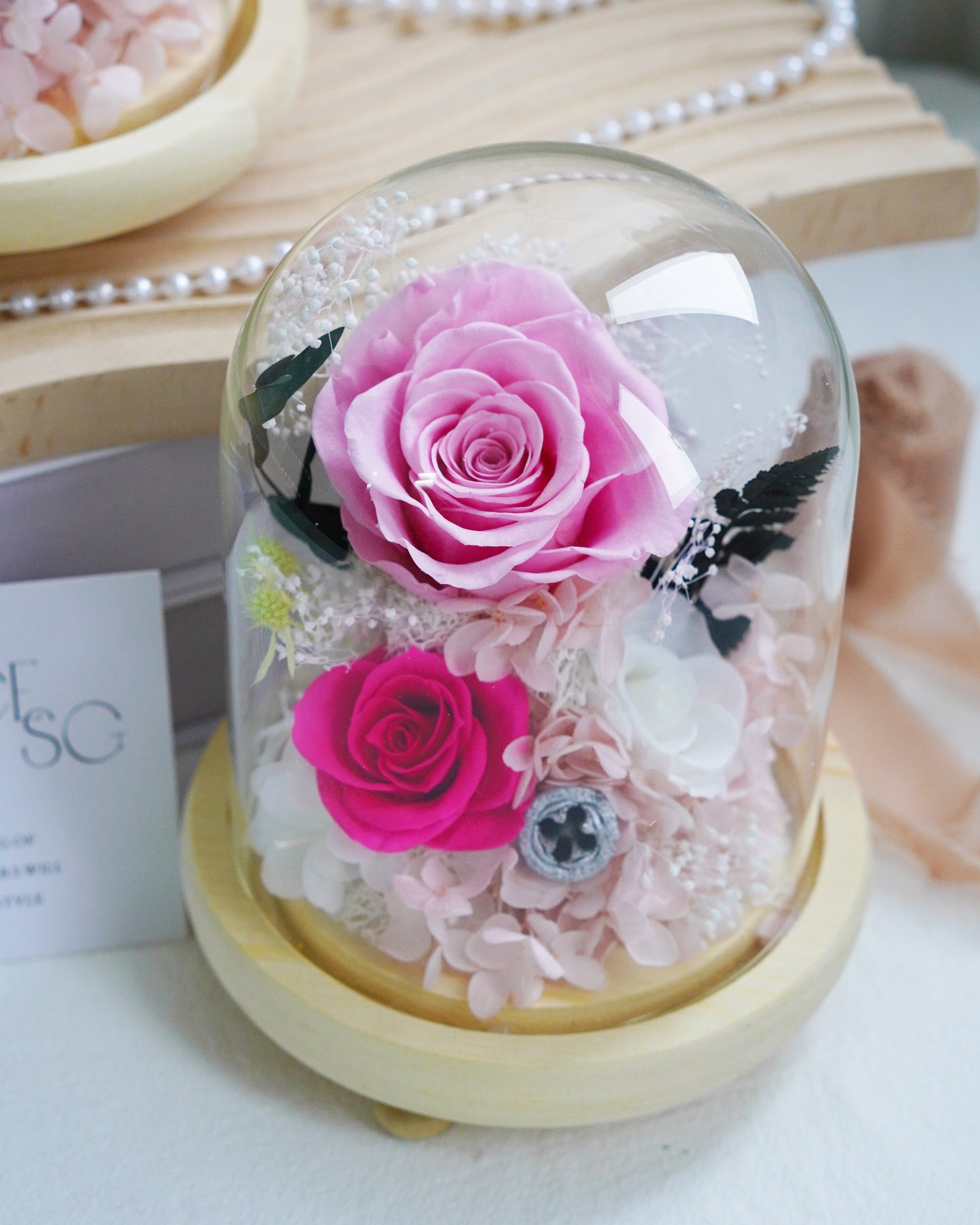 Preserved Flower Dome - Pink Rose