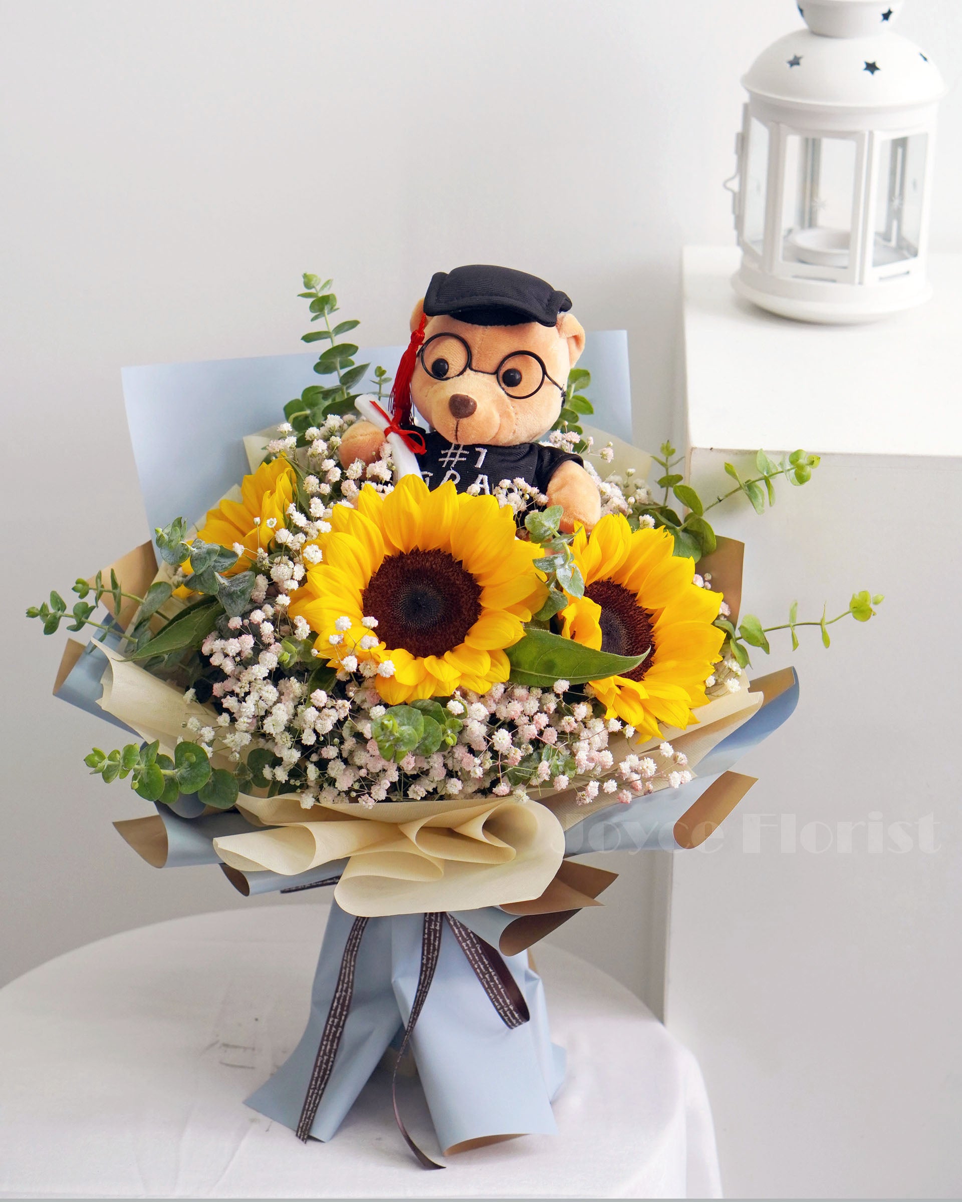 Sunflower Graduation Bouquet With Bear - Fresh Sunflower – Joyce Florist SG