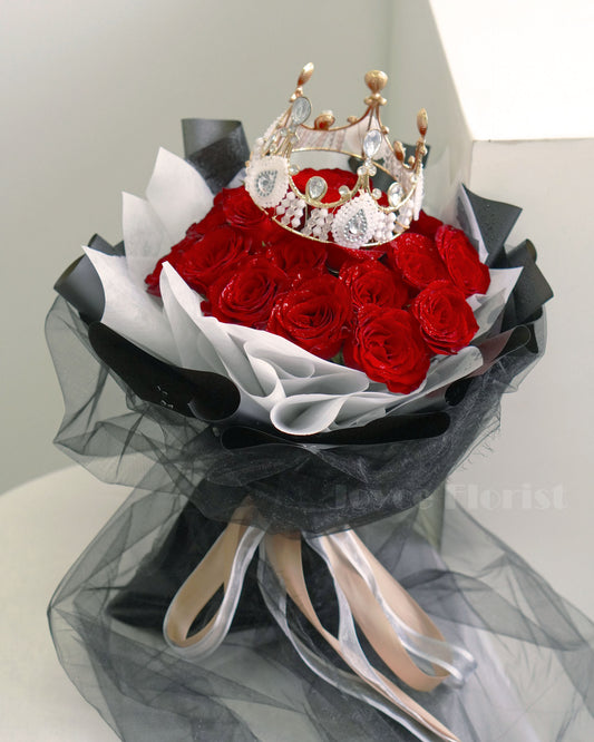 19 Rose Flower bouquet - Rea Romance With Crown