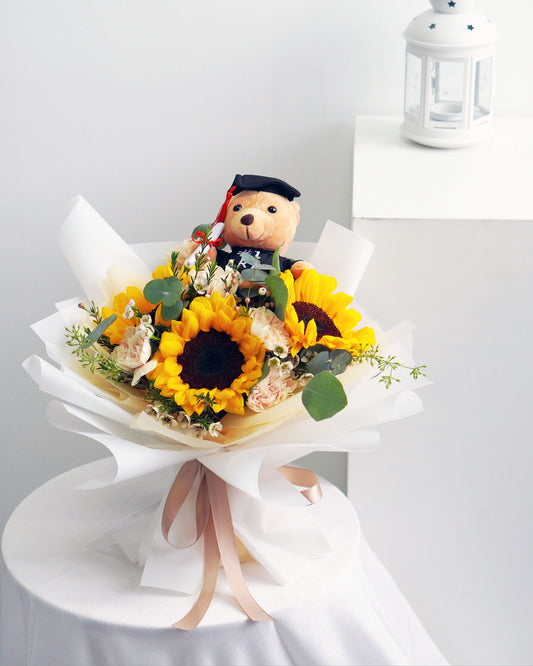 Sunflower Graduation Bouquet With Bear - You Made It