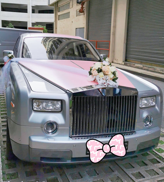 Bridal Wedding Car Decor - Fresh Flower With White Netting